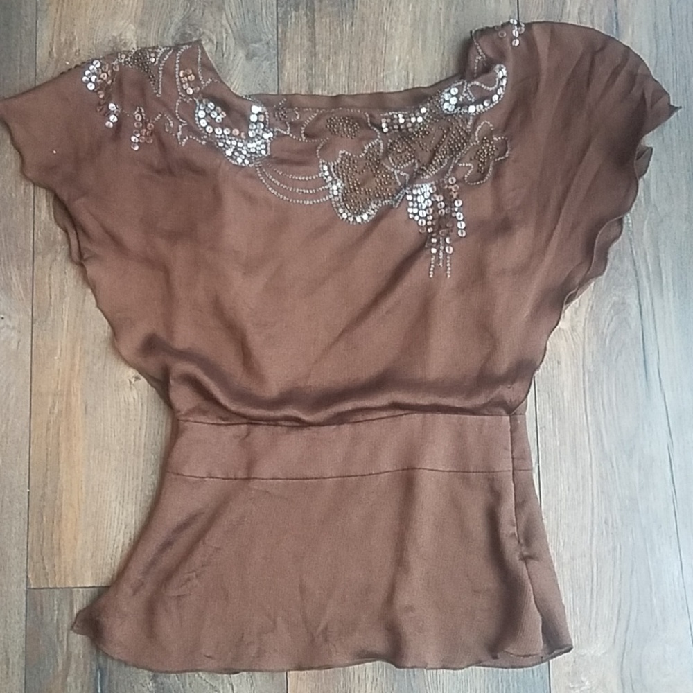Unique "fab'rik" brown shirt with sequins sz small